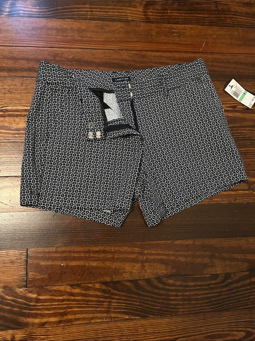 High-Waist Navy Geometric Print Shorts